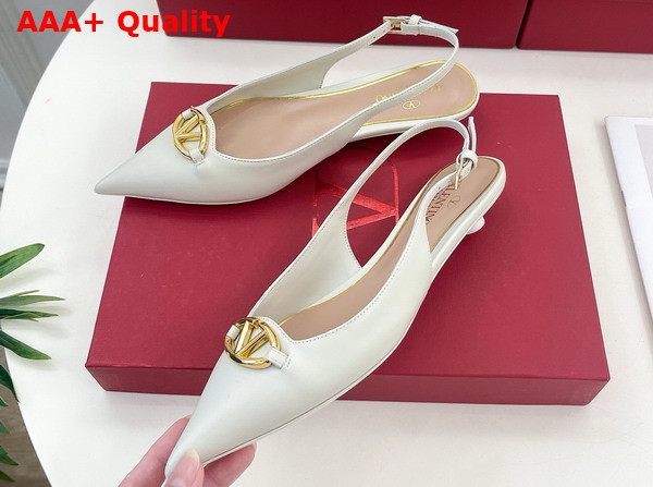 Valentino Garavani The Bold Edition Vlogo Calfskin Slingback Ballerinas 20mm Ivory Replica