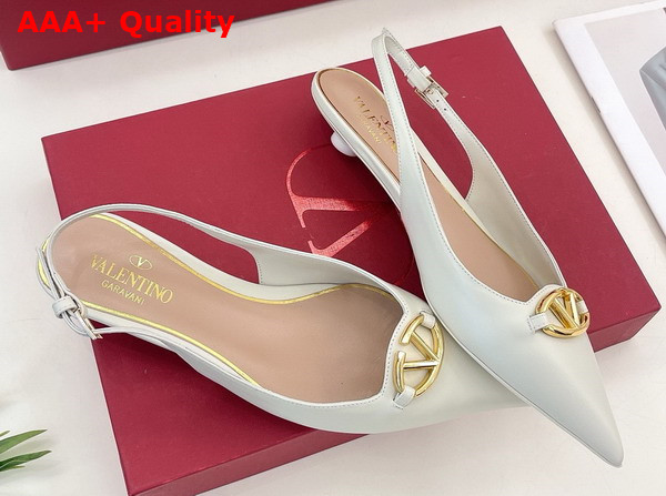 Valentino Garavani The Bold Edition Vlogo Calfskin Slingback Ballerinas 20mm Ivory Replica