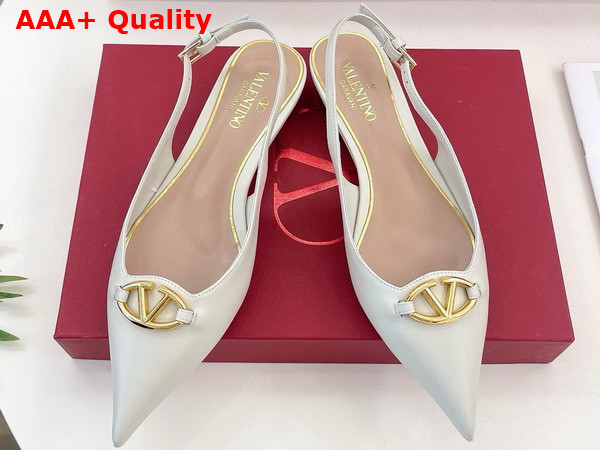 Valentino Garavani The Bold Edition Vlogo Calfskin Slingback Ballerinas 20mm Ivory Replica