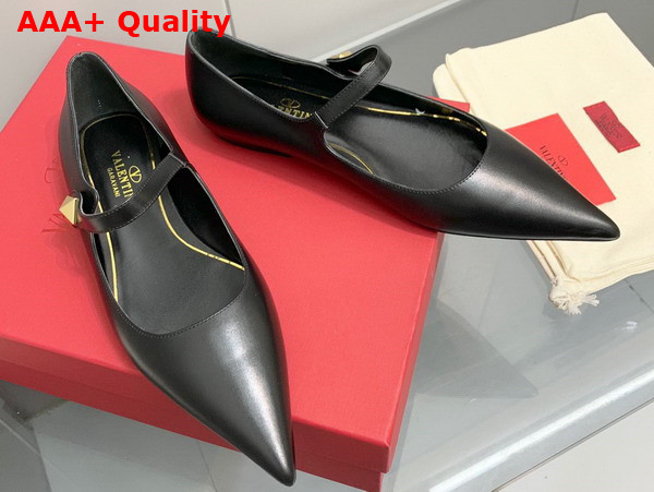 Valentino Garavani Tiptoe Leather Ballet Flats in Black Replica