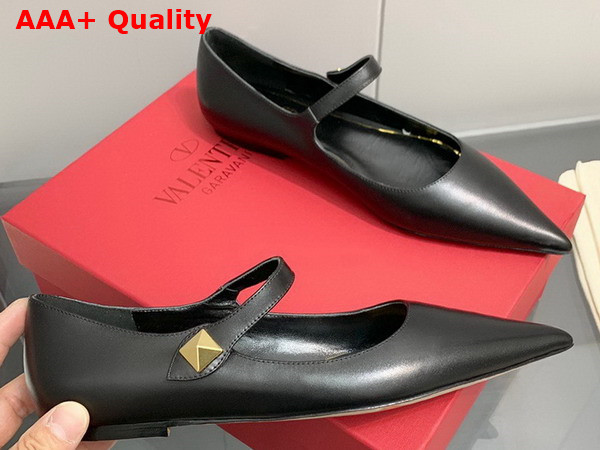 Valentino Garavani Tiptoe Leather Ballet Flats in Black Replica