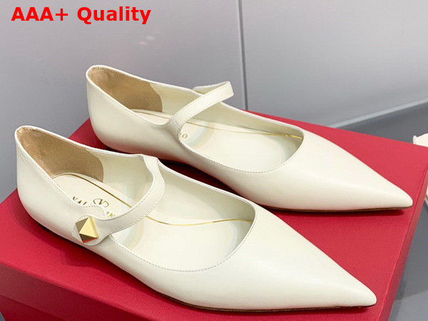 Valentino Garavani Tiptoe Leather Ballet Flats in Ivory Replica