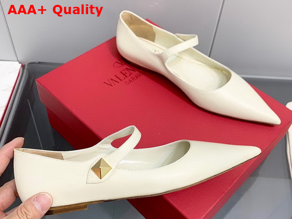 Valentino Garavani Tiptoe Leather Ballet Flats in Ivory Replica