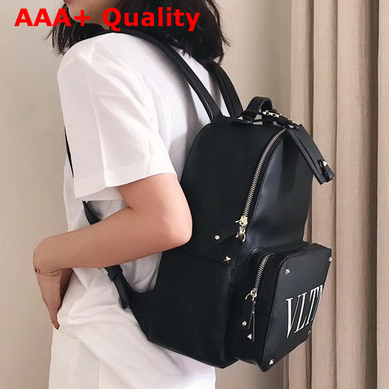 Valentino Garavani VLTN Backpack in Black Calfskin Replica