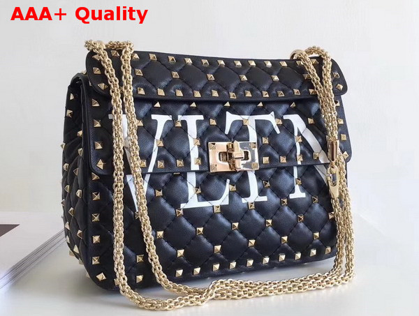 Valentino Garavani VLTN Free Rockstud Spike Medium Chain Bag in Black Soft Lambskin Leather Replica