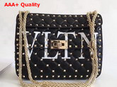 Valentino Garavani VLTN Free Rockstud Spike Medium Chain Bag in Black Soft Lambskin Leather Replica