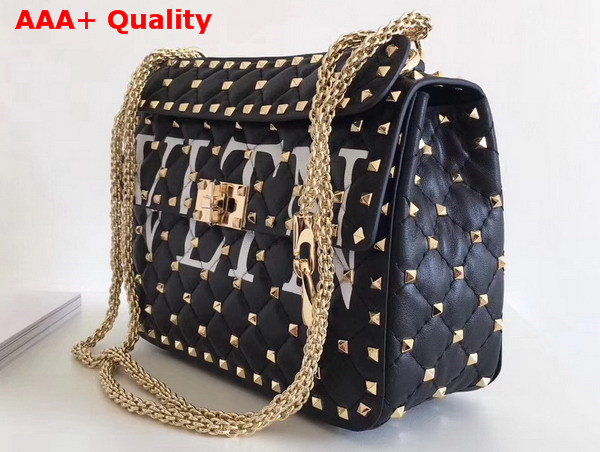 Valentino Garavani VLTN Free Rockstud Spike Medium Chain Bag in Black Soft Lambskin Leather Replica