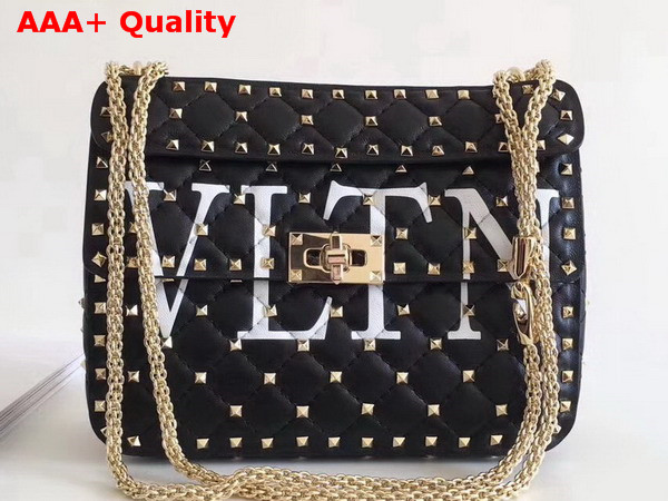 Valentino Garavani VLTN Free Rockstud Spike Medium Chain Bag in Black Soft Lambskin Leather Replica