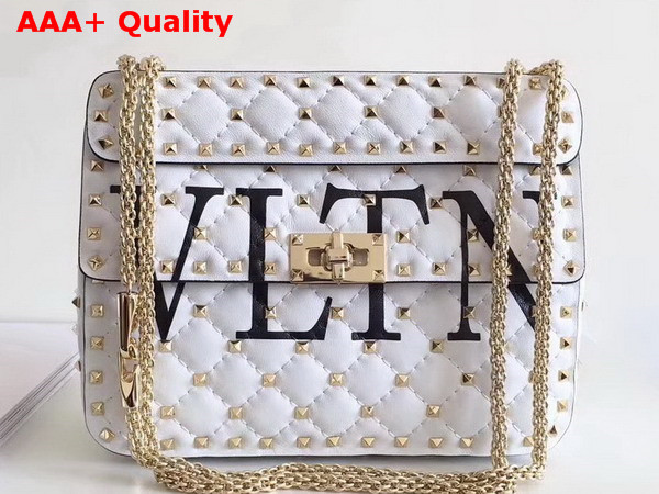 Valentino Garavani VLTN Free Rockstud Spike Medium Chain Bag in White Soft Lambskin Leather Replica