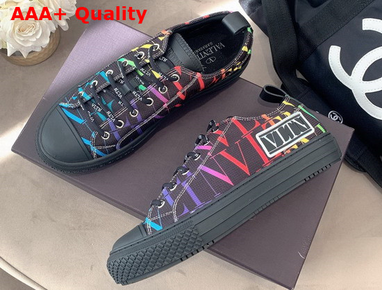 Valentino Garavani VLTN TIMES Giggies Low Top Fabric Sneaker Black Multicolor All VLTN Multicolor Print Replica