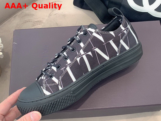 Valentino Garavani VLTN TIMES Giggies Low Top Fabric Sneaker in Black All Over VLTN Multicolor Print Replica