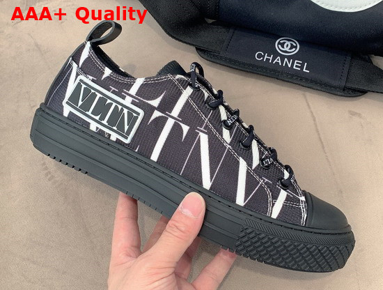 Valentino Garavani VLTN TIMES Giggies Low Top Fabric Sneaker in Black All Over VLTN Multicolor Print Replica