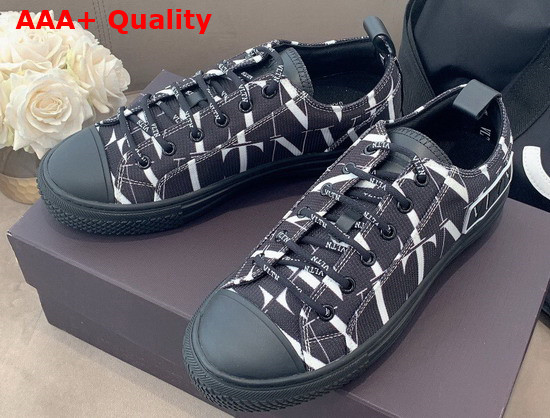 Valentino Garavani VLTN TIMES Giggies Low Top Fabric Sneaker in Black All Over VLTN Multicolor Print Replica