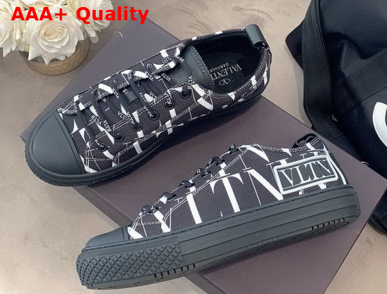 Valentino Garavani VLTN TIMES Giggies Low Top Fabric Sneaker in Black All Over VLTN Multicolor Print Replica