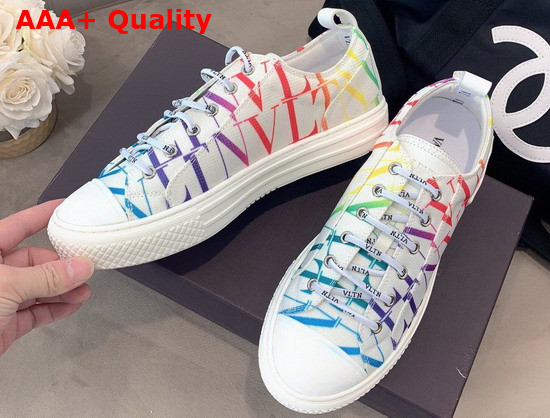 Valentino Garavani VLTN TIMES Giggies Low Top Fabric Sneaker in White All Over VLTN Multicolor Print Replica