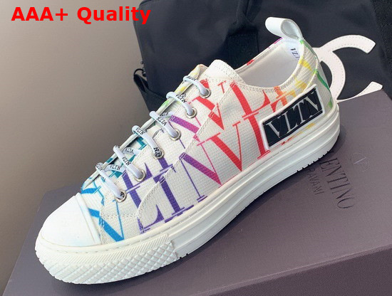 Valentino Garavani VLTN TIMES Giggies Low Top Fabric Sneaker in White All Over VLTN Multicolor Print Replica