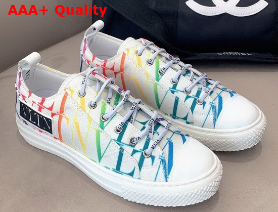 Valentino Garavani VLTN TIMES Giggies Low Top Fabric Sneaker in White All Over VLTN Multicolor Print Replica