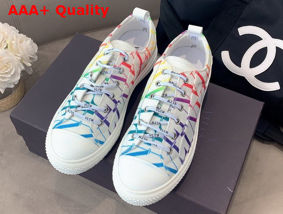 Valentino Garavani VLTN TIMES Giggies Low Top Fabric Sneaker in White All Over VLTN Multicolor Print Replica