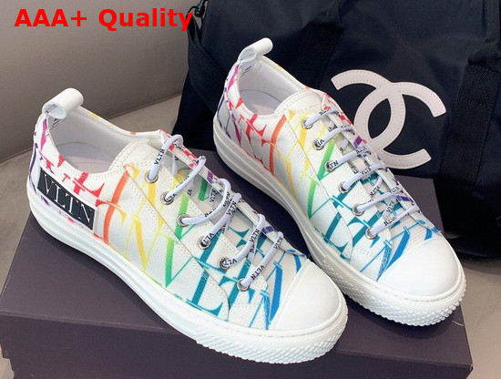 Valentino Garavani VLTN TIMES Giggies Low Top Fabric Sneaker in White All Over VLTN Multicolor Print Replica