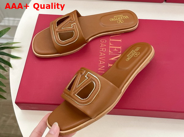 Valentino Garavani VLogo Cut Out Slide Sandal in Almond Calfskin Leather Replica