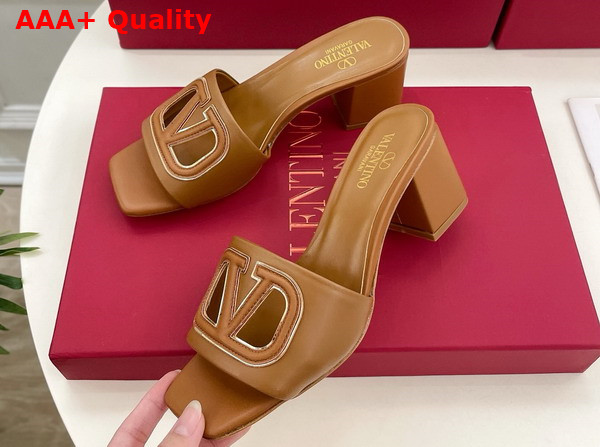 Valentino Garavani VLogo Cut Out Slide Sandal in Almond Calfskin Leather Replica