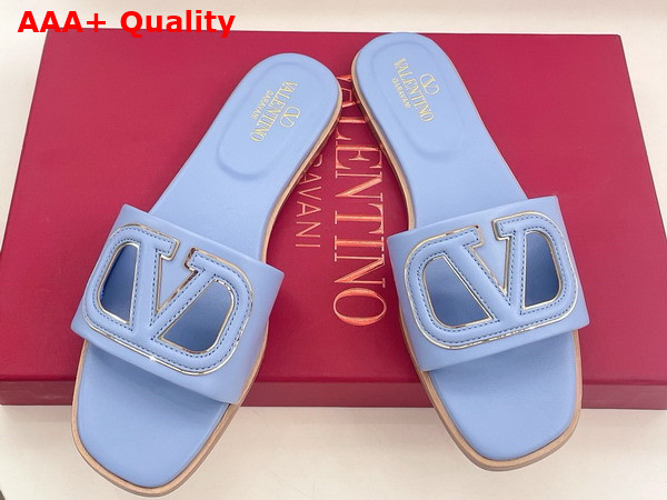 Valentino Garavani VLogo Cut Out Slide Sandal in Azure Calfskin Leather Replica