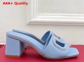 Valentino Garavani VLogo Cut Out Slide Sandal in Azure Calfskin Leather Replica