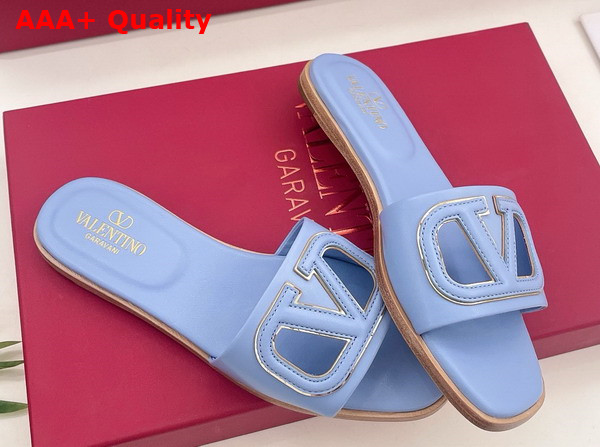 Valentino Garavani VLogo Cut Out Slide Sandal in Azure Calfskin Leather Replica