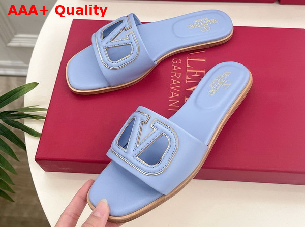 Valentino Garavani VLogo Cut Out Slide Sandal in Azure Calfskin Leather Replica