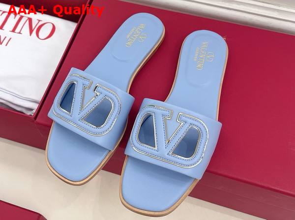 Valentino Garavani VLogo Cut Out Slide Sandal in Azure Calfskin Leather Replica