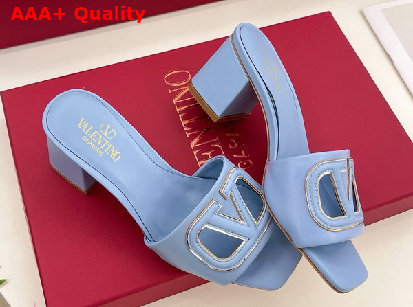 Valentino Garavani VLogo Cut Out Slide Sandal in Azure Calfskin Leather Replica