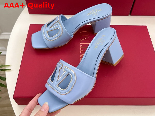 Valentino Garavani VLogo Cut Out Slide Sandal in Azure Calfskin Leather Replica