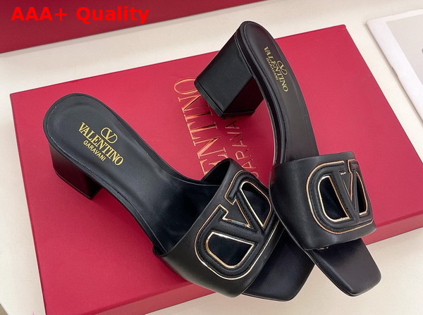 Valentino Garavani VLogo Cut Out Slide Sandal in Black Calfskin Leather Replica