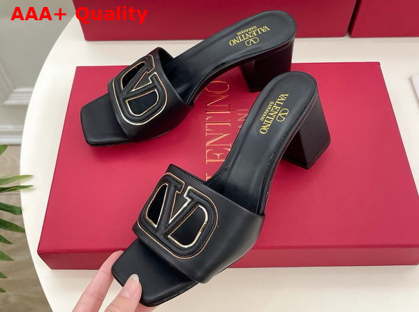 Valentino Garavani VLogo Cut Out Slide Sandal in Black Calfskin Leather Replica