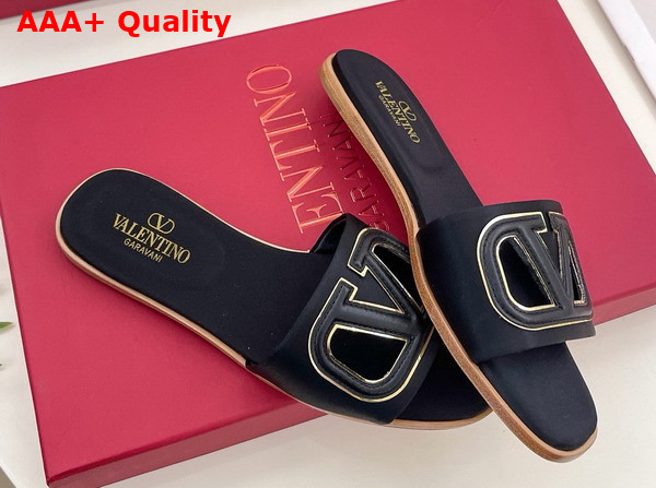 Valentino Garavani VLogo Cut Out Slide Sandal in Black Satin Replica