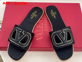 Valentino Garavani VLogo Cut Out Slide Sandal in Black Satin Replica