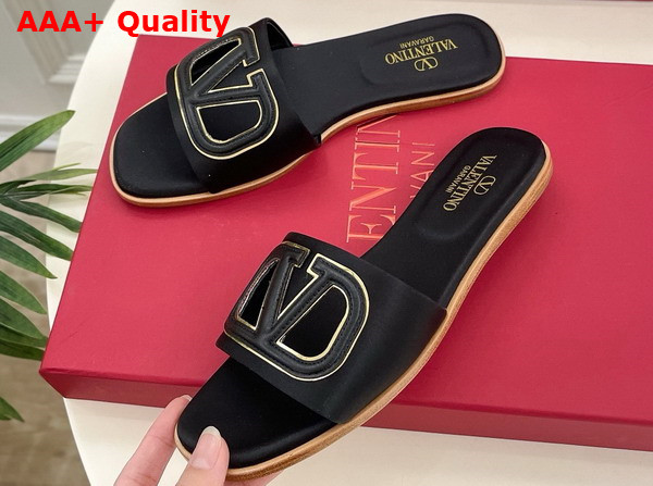 Valentino Garavani VLogo Cut Out Slide Sandal in Black Satin Replica