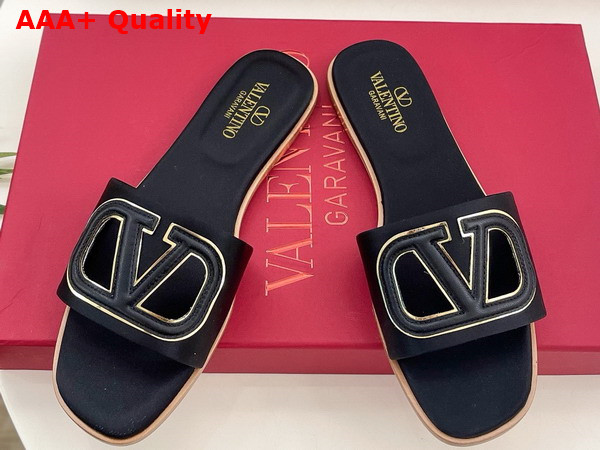 Valentino Garavani VLogo Cut Out Slide Sandal in Black Satin Replica