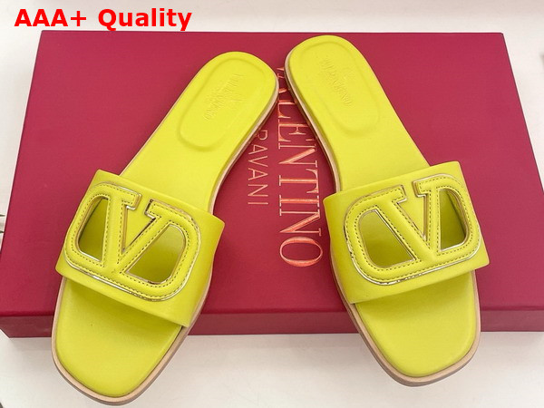 Valentino Garavani VLogo Cut Out Slide Sandal in Cedar Yellow Calfskin Leather Replica