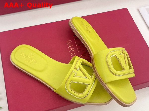 Valentino Garavani VLogo Cut Out Slide Sandal in Cedar Yellow Calfskin Leather Replica