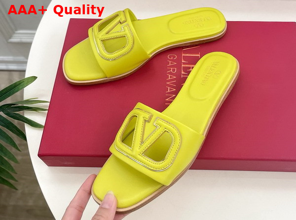 Valentino Garavani VLogo Cut Out Slide Sandal in Cedar Yellow Calfskin Leather Replica