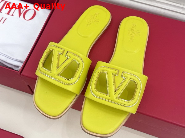 Valentino Garavani VLogo Cut Out Slide Sandal in Cedar Yellow Calfskin Leather Replica