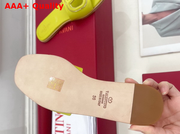 Valentino Garavani VLogo Cut Out Slide Sandal in Cedar Yellow Calfskin Leather Replica