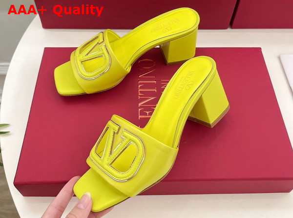 Valentino Garavani VLogo Cut Out Slide Sandal in Cedar Yellow Calfskin Leather Replica