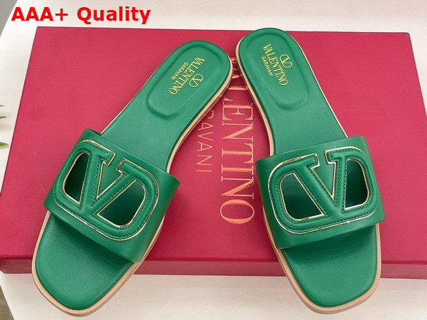 Valentino Garavani VLogo Cut Out Slide Sandal in Green Calfskin Leather Replica