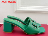 Valentino Garavani VLogo Cut Out Slide Sandal in Green Calfskin Leather Replica