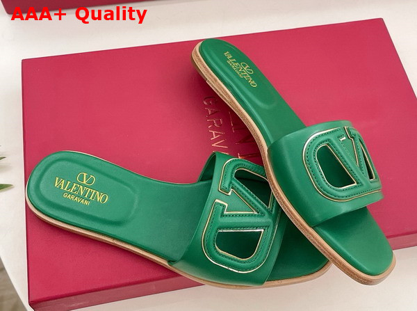 Valentino Garavani VLogo Cut Out Slide Sandal in Green Calfskin Leather Replica