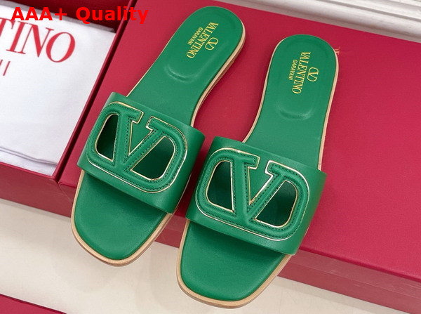 Valentino Garavani VLogo Cut Out Slide Sandal in Green Calfskin Leather Replica