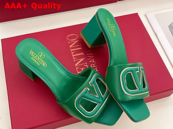 Valentino Garavani VLogo Cut Out Slide Sandal in Green Calfskin Leather Replica