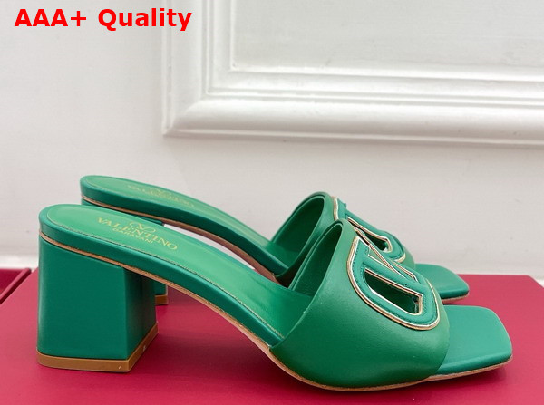 Valentino Garavani VLogo Cut Out Slide Sandal in Green Calfskin Leather Replica